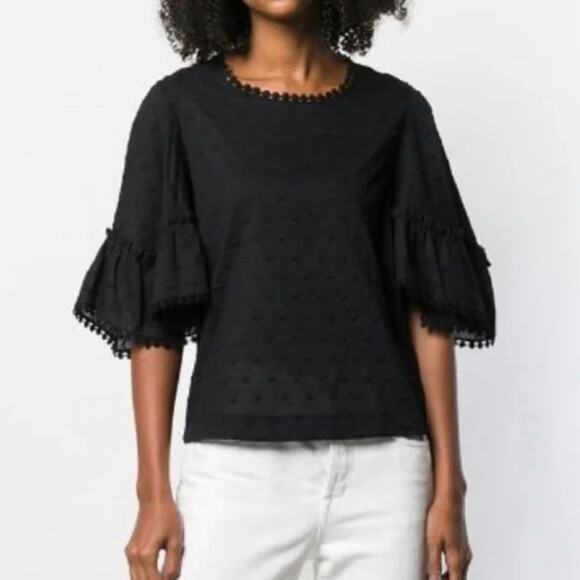 See by Chloe Black Embroidered Flare Sleeve Blouse size XS - Picture 1 of 10